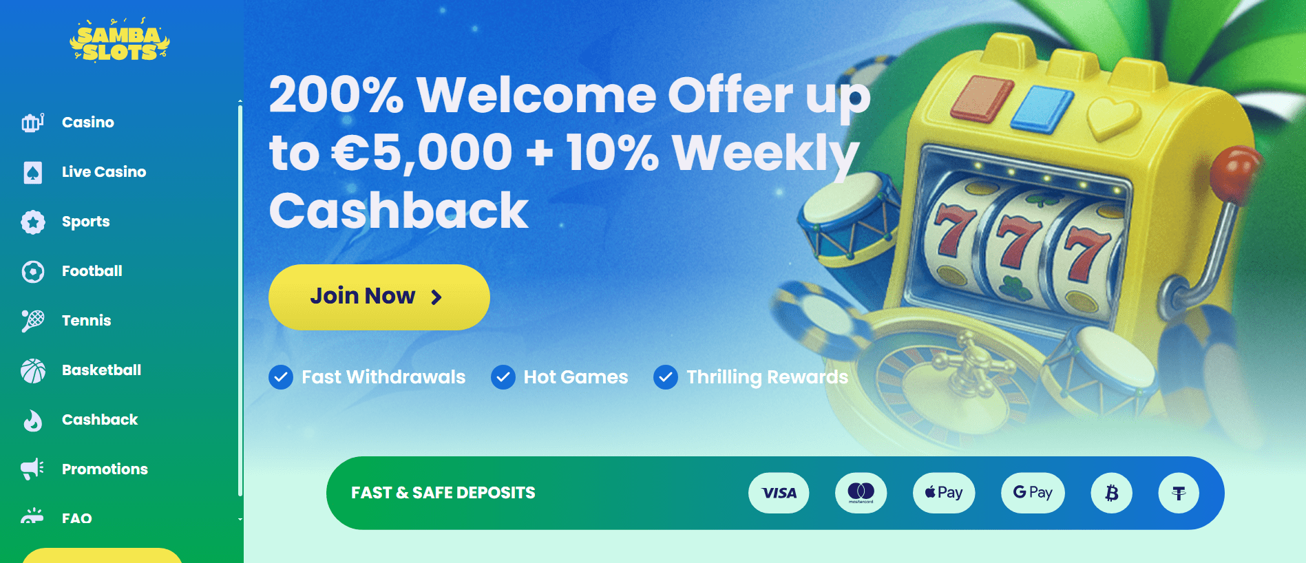 Image displaying Samba Slots online slot casino site